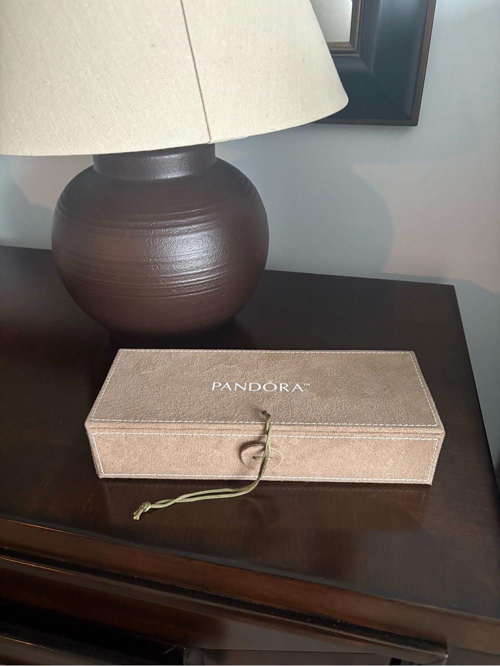 Pandora Brown Suede Jewelry Box with Inserts and Wrap Tie Closure